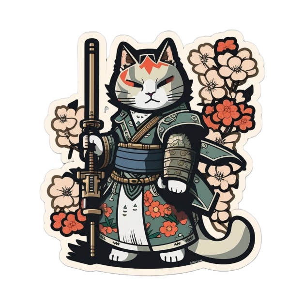 Samurai Feline: Japanese Warrior Cat Sticker by cptpuggles