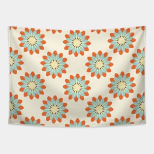 Retro Flower Pattern in buttercream, orange and light blue Tapestry