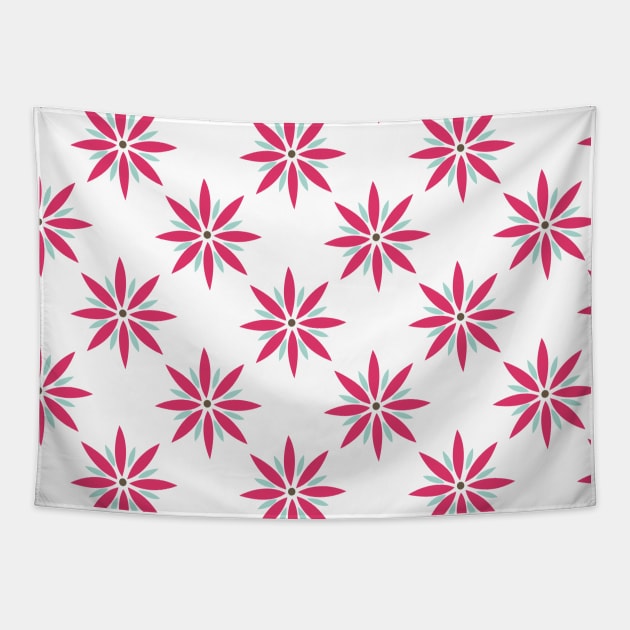 Retro Flower Pattern in pink, light blue, and brown Tapestry by tramasdesign