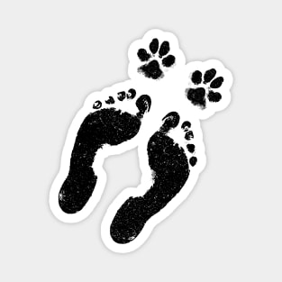 Dog Lover Gift - Diagonal Paw and Foot Prints Magnet