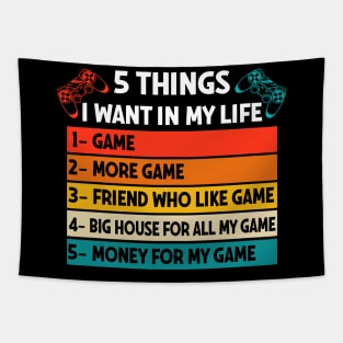 Vintage Gamer Game Day 5 Things I Want in My Life Meme Quote Tapestry