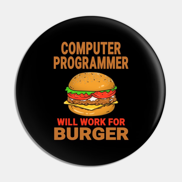 Computer Programmer Funny Burger Lover Design Quote Pin by jeric020290