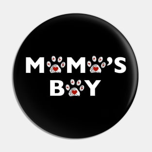 Mama's Boy text with doodle paw prints with heart Pin