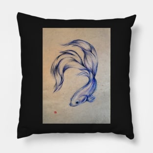 Blue Angel - Siamese Fighting Fish Oil pastel on Paper Drawing Pillow