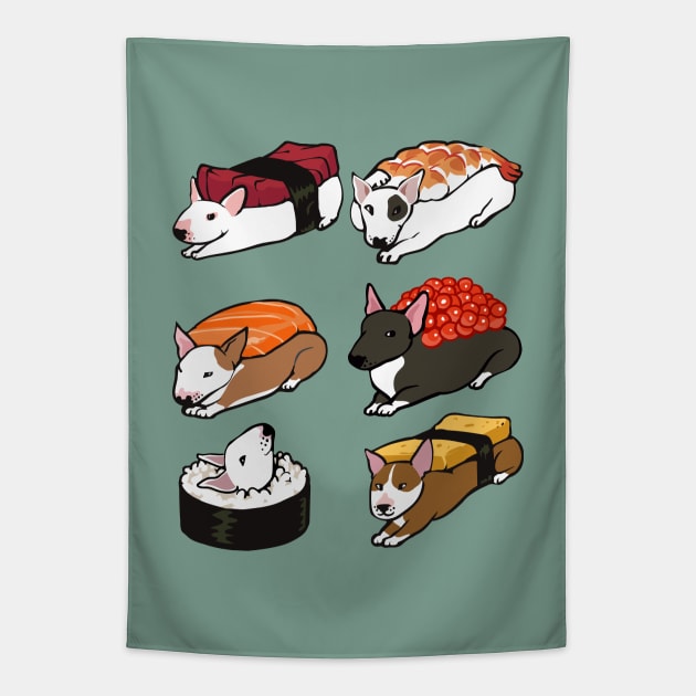 Sushi Bull Terrier Tapestry by huebucket