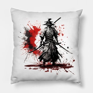 Inked Warrior Samurai Splatter Art Pillow