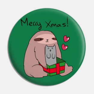 Merry Xmas! Sloth and Cat Pin