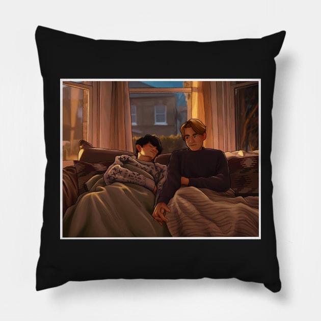 Nick and Charlie holding hands  - heartstopper drawing Pillow by daddymactinus