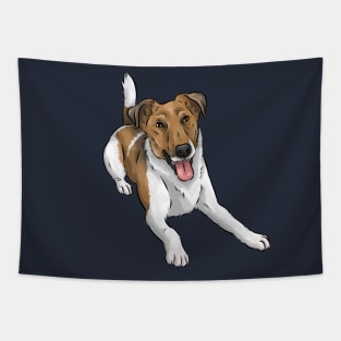 Happy Smooth Fox Terrier | White and Tan | Cute Dog Art Tapestry