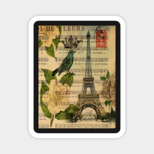 botanical roses bird modern vintage Paris eiffel tower Magnet