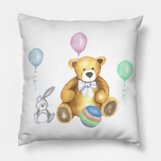 Teddy Bear with rabbit and balloons Pillow