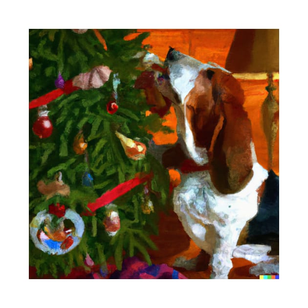 Basset Hound decorating tree by GhostlierNation