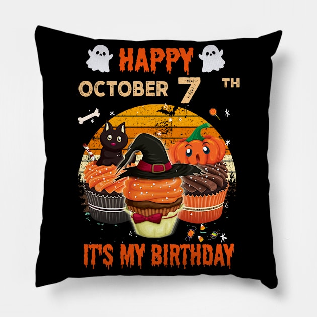 Happy October 7th It's My Birthday Shirt, Born On Halloween Birthday Cake Scary Ghosts Costume Witch Gift Women Men Pillow by Everything for your LOVE-Birthday