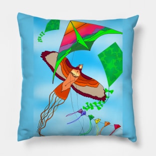 Flying Kites in a Blue Sky - Bird Kite, Hawk, Colorful Kites of California Pillow