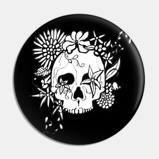 skull and flowers Pin