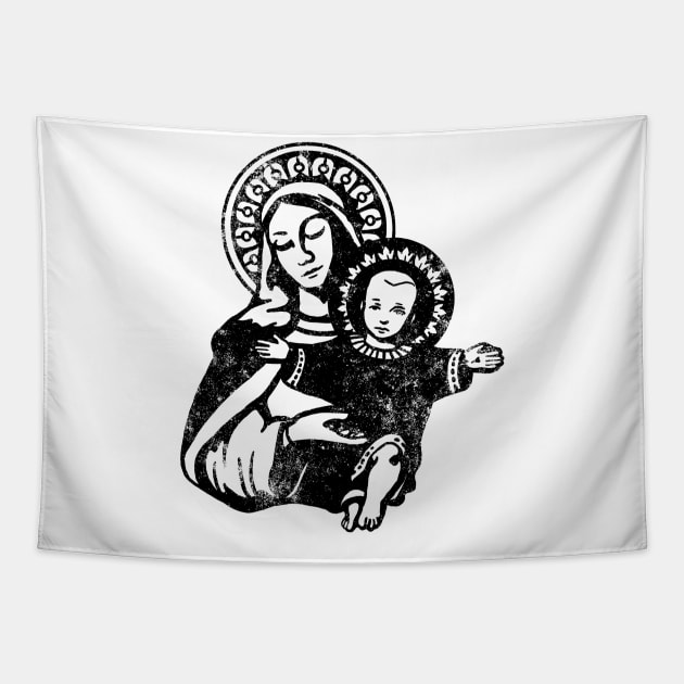 Mary The Madonna With Baby Jesus Tapestry by Doodl