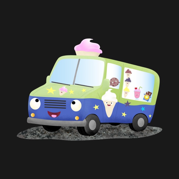 Cute happy ice cream truck cartoon by FrogFactory