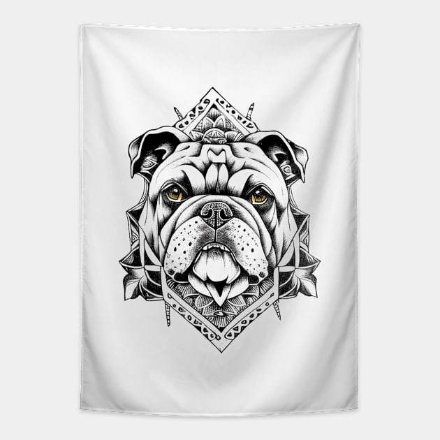 English Bulldog Pet Animal Nature Illustration Art Tattoo Tapestry by Cubebox