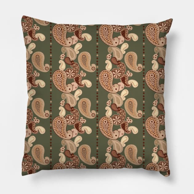 Retro Paisley - Green Pillow by Ama Elizabeth Designs