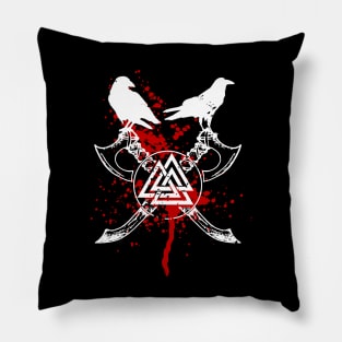 Bloody Valknut and Huginn and Muninn, Viking Symbol Pillow