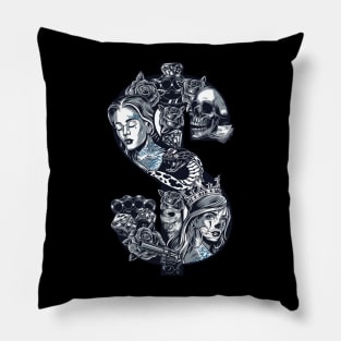 Dollar Skull Tattoo Pillow