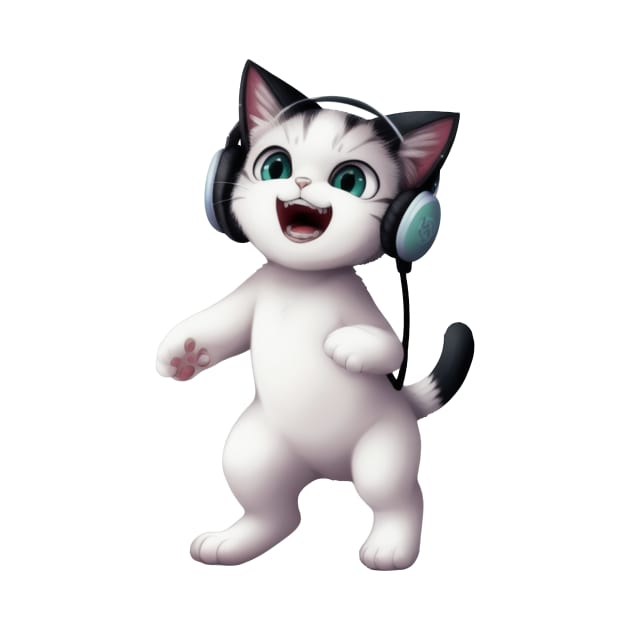Cat with Headphones by Rishirt