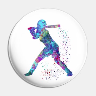 Baseball Batter Girl Colorful Watercolor Silhouette Pin