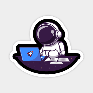 Astronaut Working On Laptop And Writing Cartoon Magnet