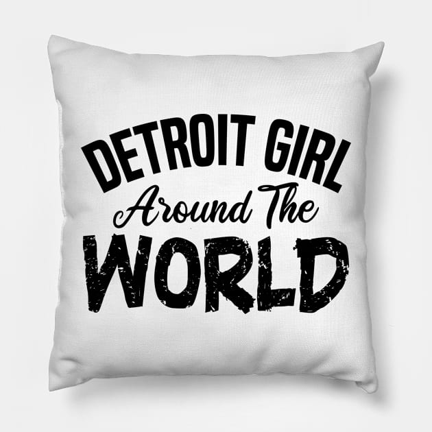 detroit girl around the world Pillow by mdr design