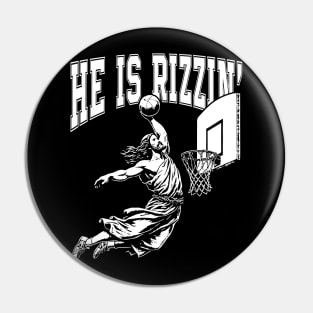 He Is Rizzin' Christian Juses Basketbal Happy Easter Pin