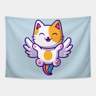 Happy Cat Unicorn Flying Cartoon Tapestry