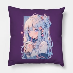 Boba Tea Anime Girl Manga Kawaii Japanese Bubble Tea Pillow