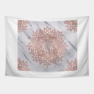 Blooming rose gold mandalas on soft grey marble Tapestry