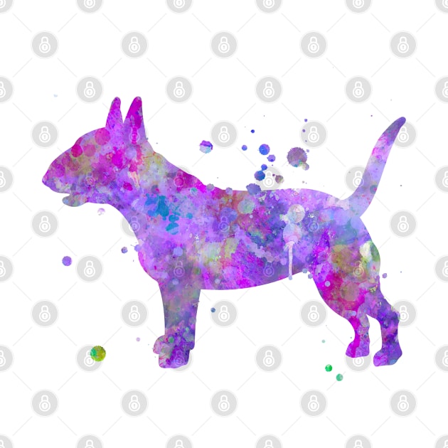 Bull Terrier Dog Watercolor Painting by Miao Miao Design