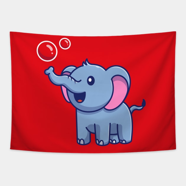 Cute Elephant With Bubbles Cartoon Tapestry by Catalyst Labs