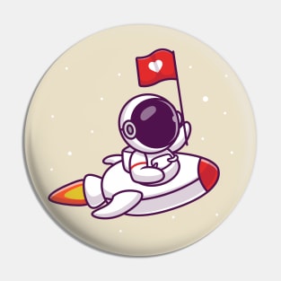 Cute Astronaut Riding Rocket With Love Flag Pin