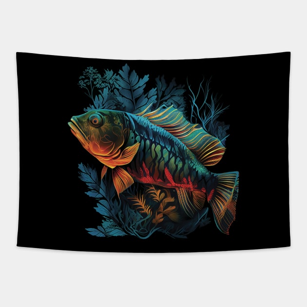 Peacock bass fishing Tapestry by GreenMary Design