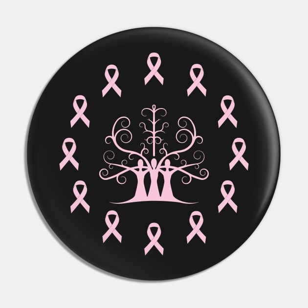 Breast Cancer Awareness Light Pink Ribbon Sisters Tree of Life Pin