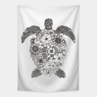 Floral Turtle White Background Tapestry