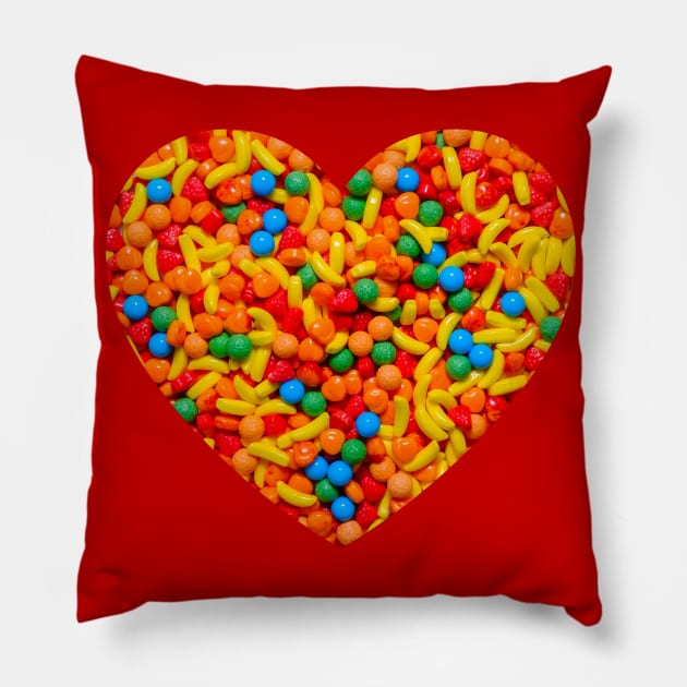 Assorted Fruit Candies Design Heart Pillow by love-fi