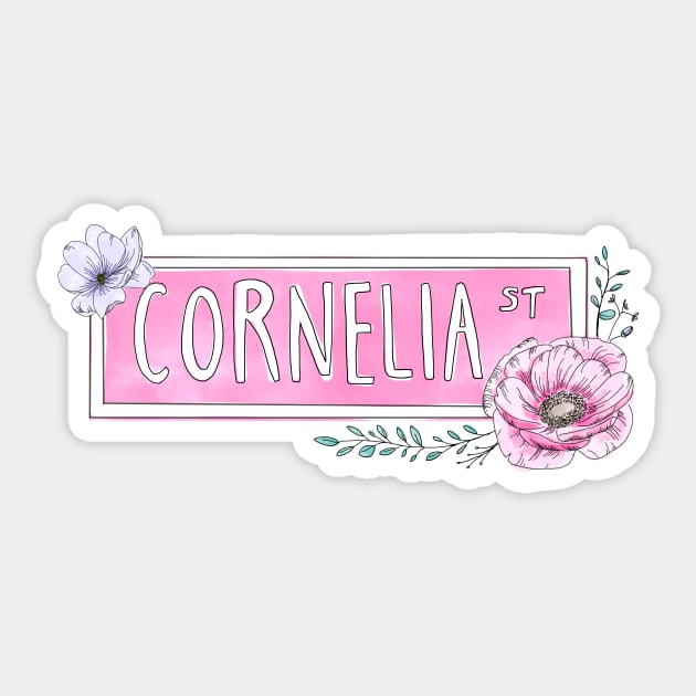 Watercolor Floral Cornelia Street Sign | Pink Palette