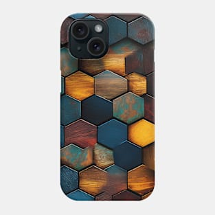 Geometric Timber: Crystalline Hexagons in Amber and Blue Phone Case