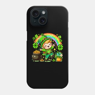 A cute Irish Lad dancing an Irish jig celebrates St Patrick's Day with a rainbow pot of gold and shamrocks Irish Pride Irish American four leaf clovers Irish dance Phone Case