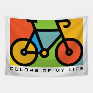 Colors Of My Life Bicycle Cycling Riding Silhoutte Green Yellow Blue Black Tapestry