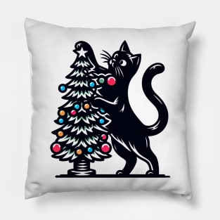 Black Cat Christmas Tree Pillow