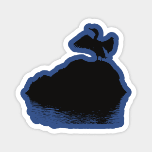 Minimalistic Basking Black Cormorant Silhouette Magnet