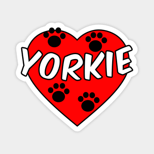 Yorkie Dog Paw Prints And Red Heart Magnet