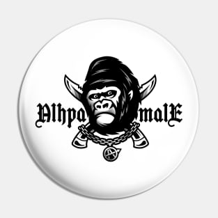 Angry gorilla and crossed knives. Pin