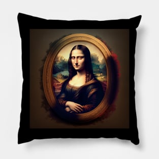 Illustration of serious Mona Lisa looking at the camera Pillow