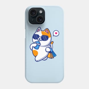 Cute Cat Drink And Holding Bag Cartoon Phone Case